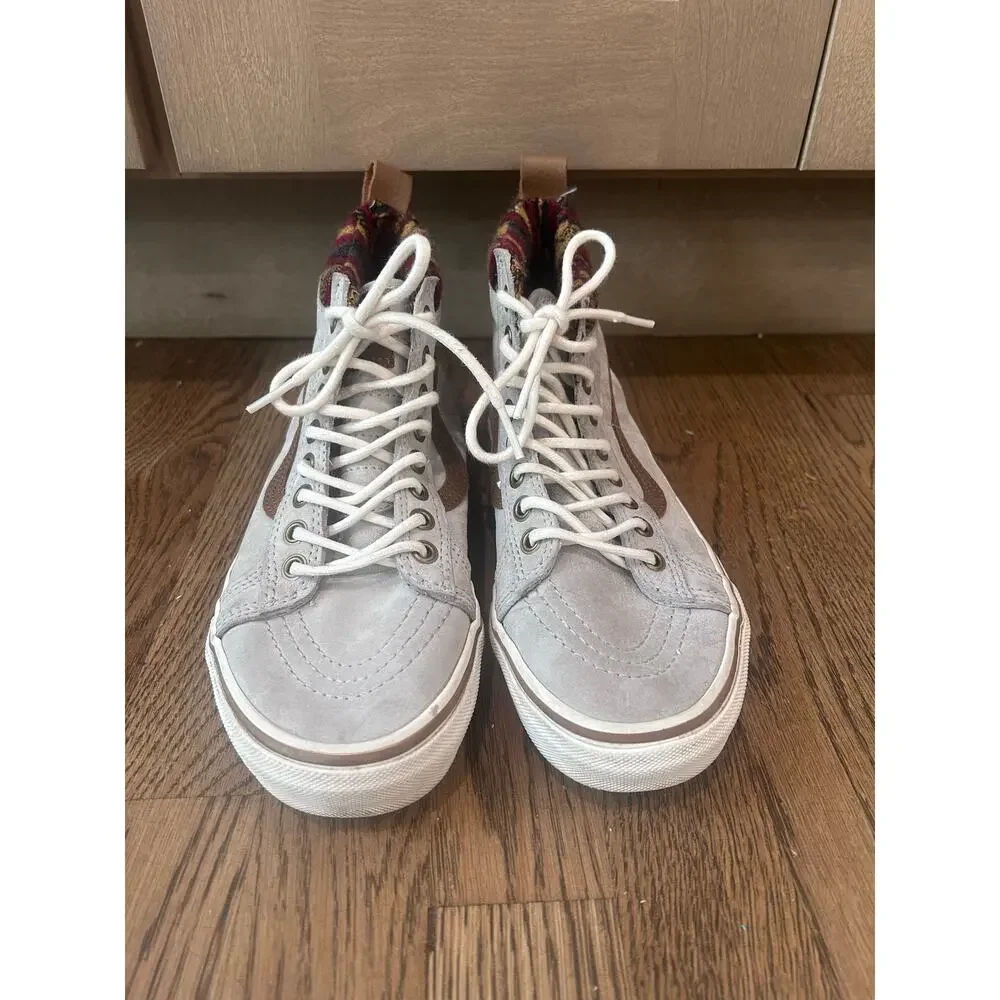 Vans Sk8-Hi MTE Knit Geo Suede High Top Shoes Men's 6 Women's 7.5 Gray Tan